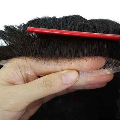 باروكة شعر طبيعي مع جلد للرجال ذات الشبكة الفرنسية